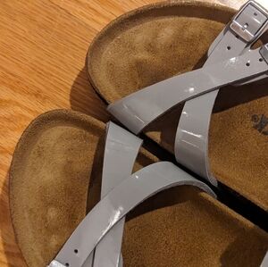 Size 40 grey Franca birko flor alloy patent silver gray sandal soft footbed